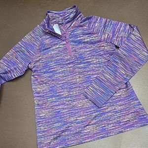 IDEOLOGY Vibrant Striped Purple Blue Metallic Gold Pullover Quarter Zip Girls S